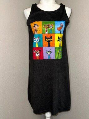 Pete The Cat Family & Friends Collage Tank Dress Women's M Heather Gray Teacher